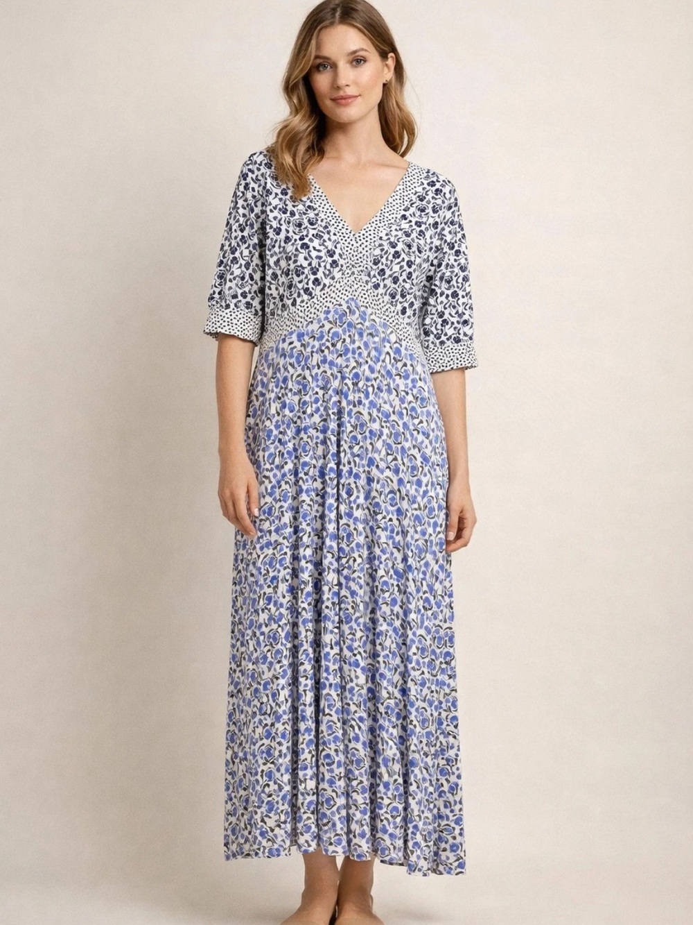 NWT Boden Eva Jersey Midi Dress Bluebell Floral Polka Dot Women’s Size 10 10R